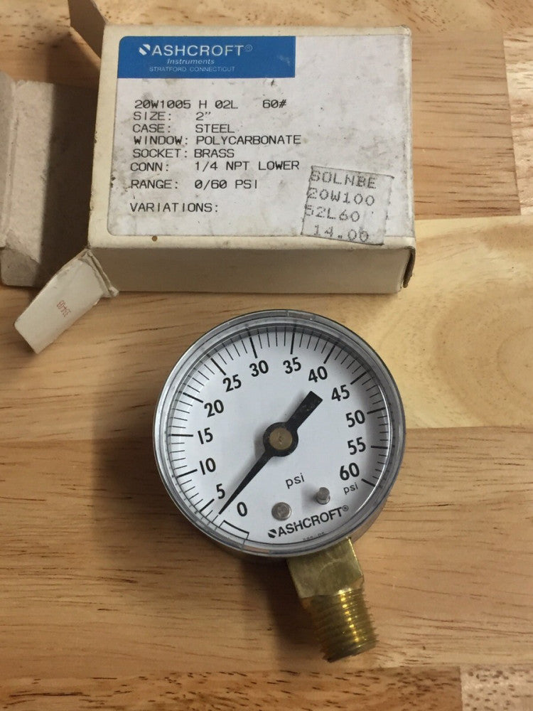 New Ashcroft 20W1005 H 02L Pressure Gauge 60 Psi 2” Face