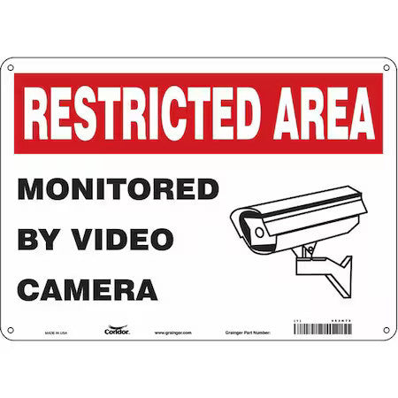 Condor 453N72 Security Sign, 10 In H, 14 In W, Aluminum, Horizontal Rectangle,
