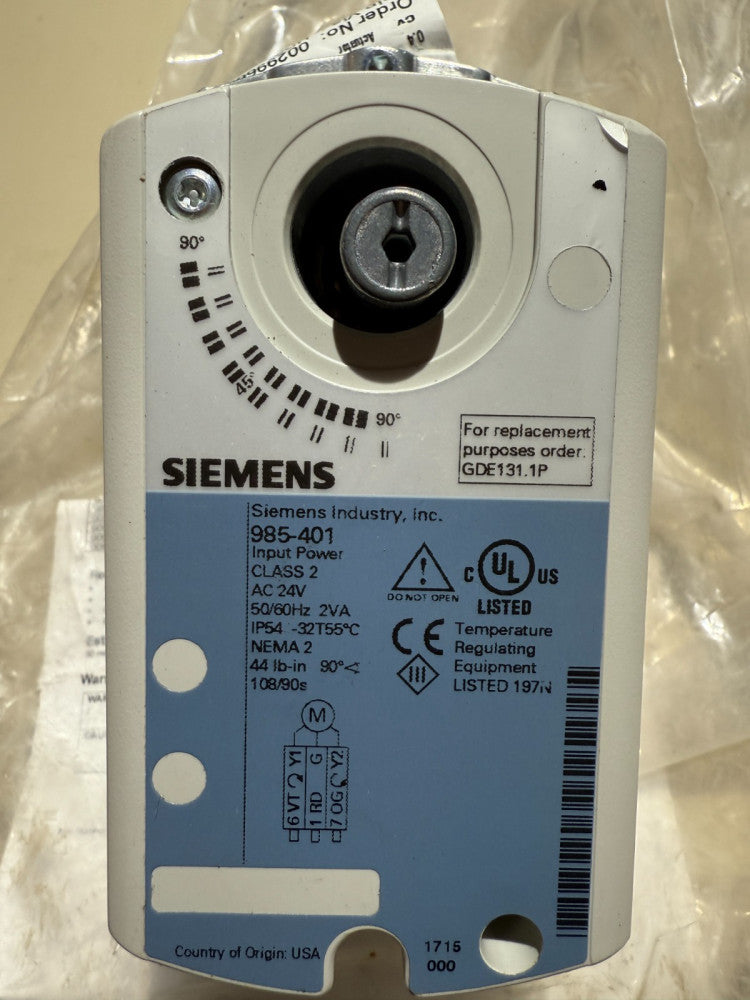 Siemens 0.5" Ball Valve 599-10300 OpenAir Electronic Damper Actuator GDE131.1P