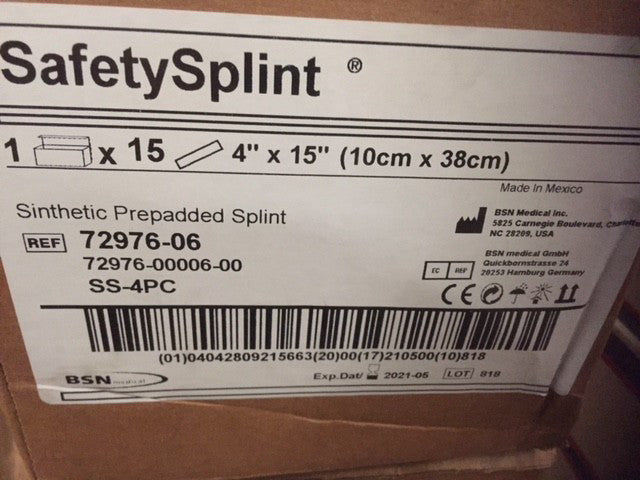 (Pack of 15) BSN Medical SafteySplint 4" x 15" SS-4PC Prepadded Splint (NEW)