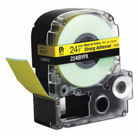 LABELWORKS PX 224IBYPX Blk Ink/Yellow Tape,Strong Adhesive,1" W