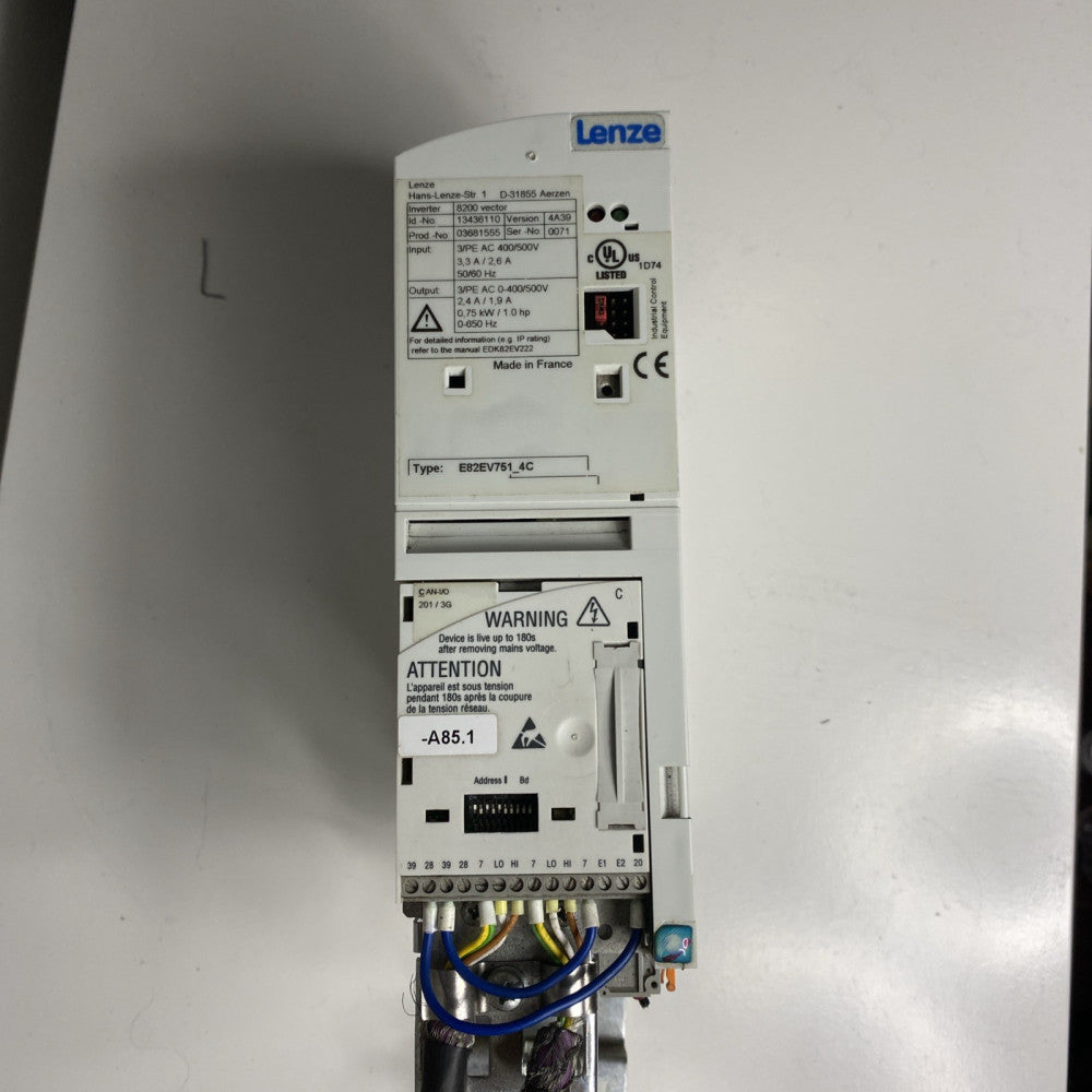 Lenze E82EV751-4C Inverter 0-400/500VAC 2.4/1.9A 0.75kW 1.0 HP