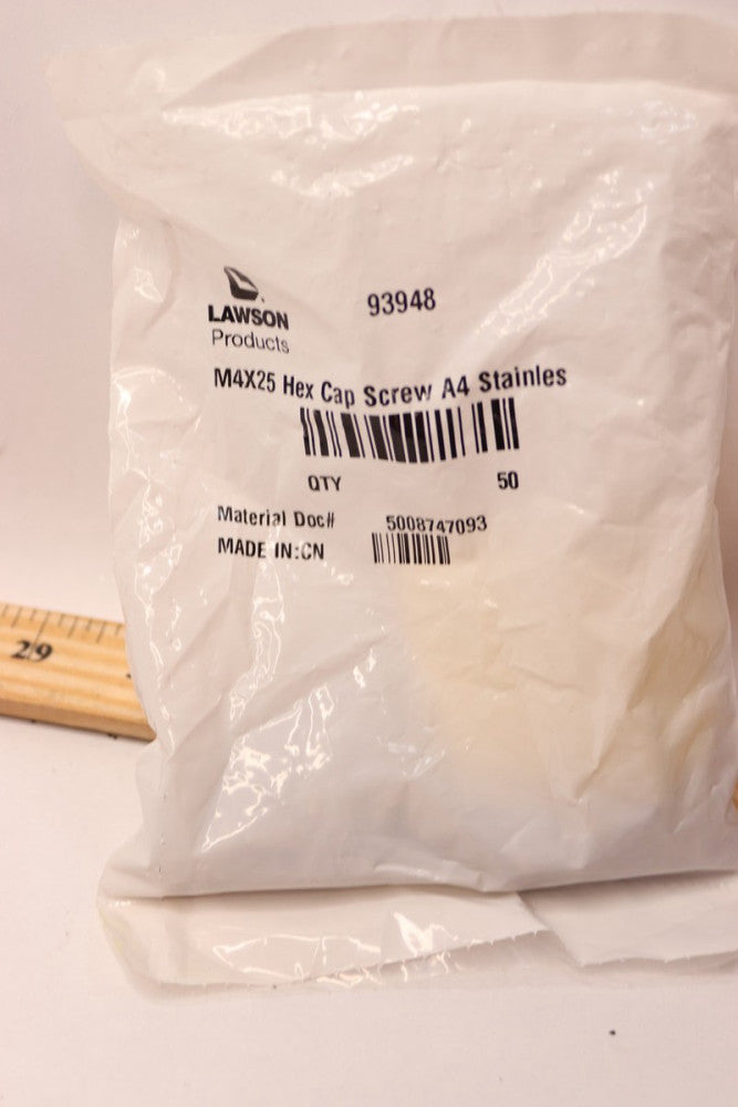 (50-Pk) Lawson Products DIN 933 Hex Cap Screw A4 SS M4-0.7 x 25mm 93948