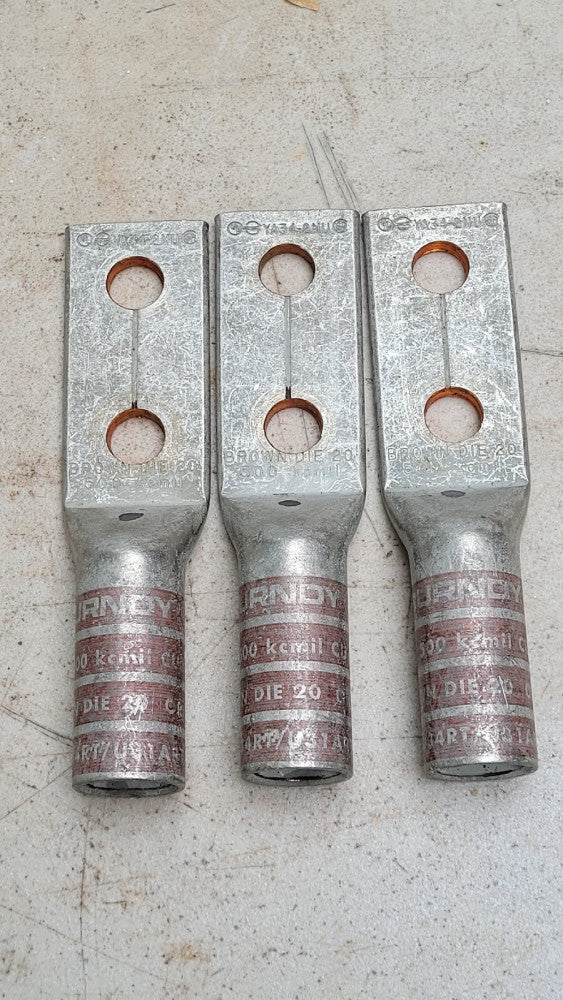 Lot Of 3 Burndy YA34-2NU Compression Lugs 500 Kcmil CU