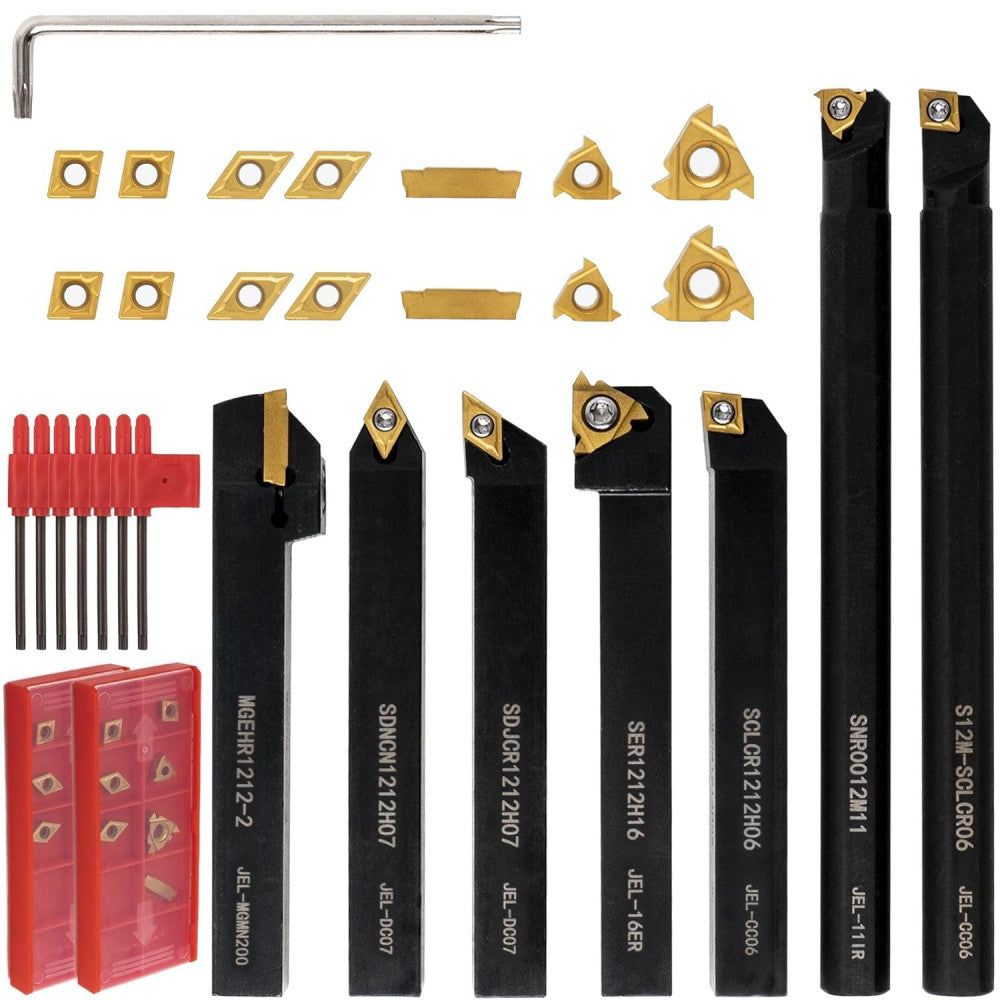 21 PCS Kit,Indexable Lathe Turning Tool,1/2" 12mm Shank,7Pcs Metal Lathe... 