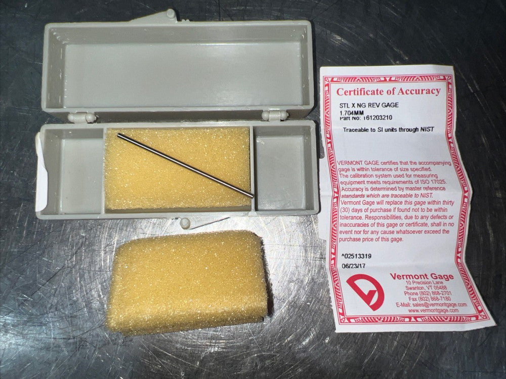 Vermont Gage STL X NG REV GAGE 1.704 MM Nos Surplus