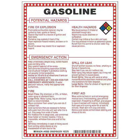 Brady 48868 Chemical Sign, 10 In Height, 7 In Width, Rectangle