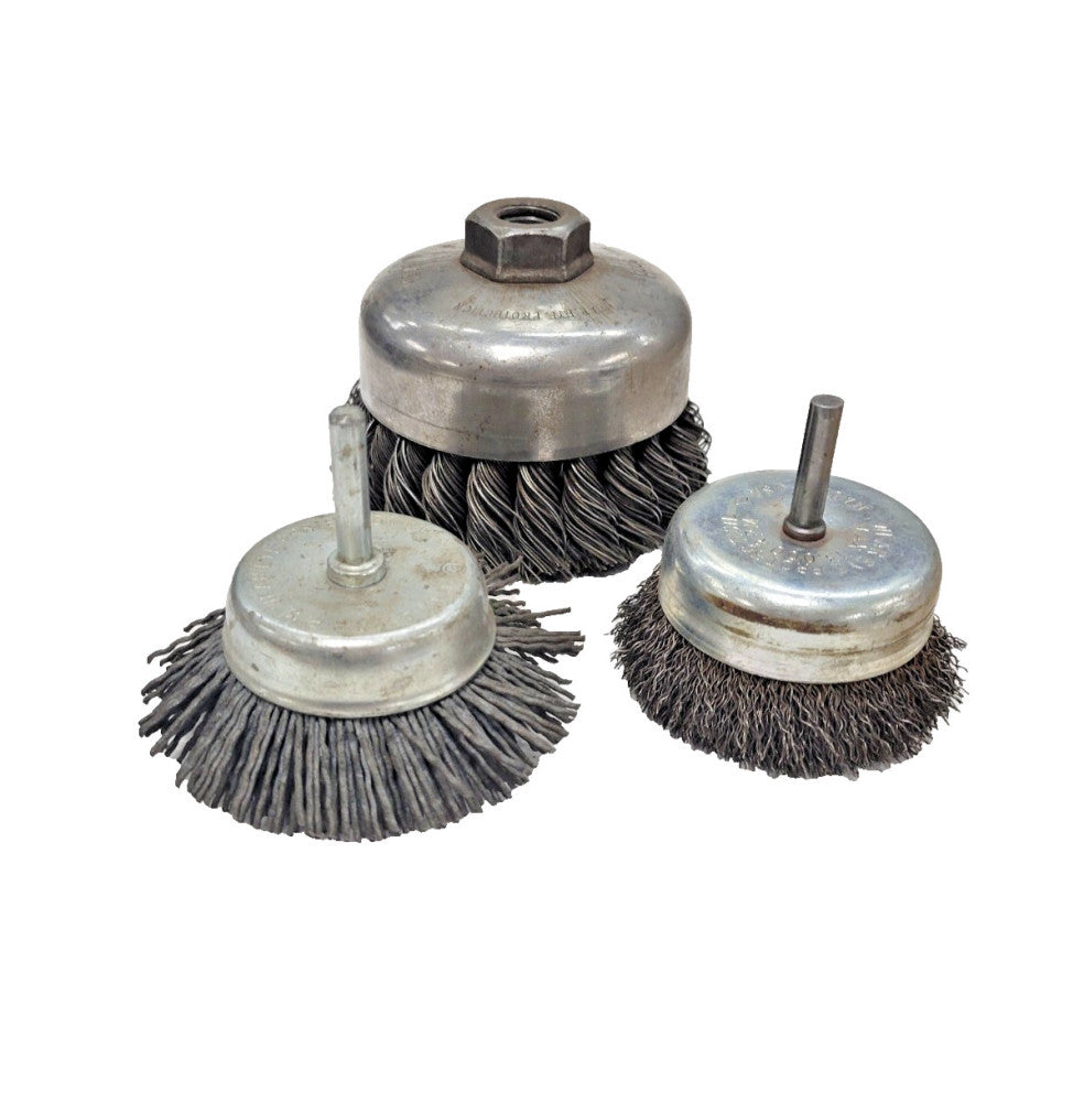 ASSORTED STEEL WIRE WHEEL BRUSHES 3" & 4" DIAMETER *LOT OF 3*