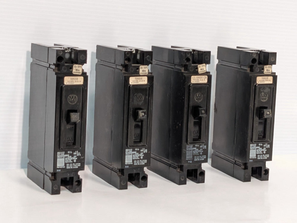Lot of 4 Westinghouse EHB1015 15A Circuit Breakers, 1 Pole, 277vac  124vdc