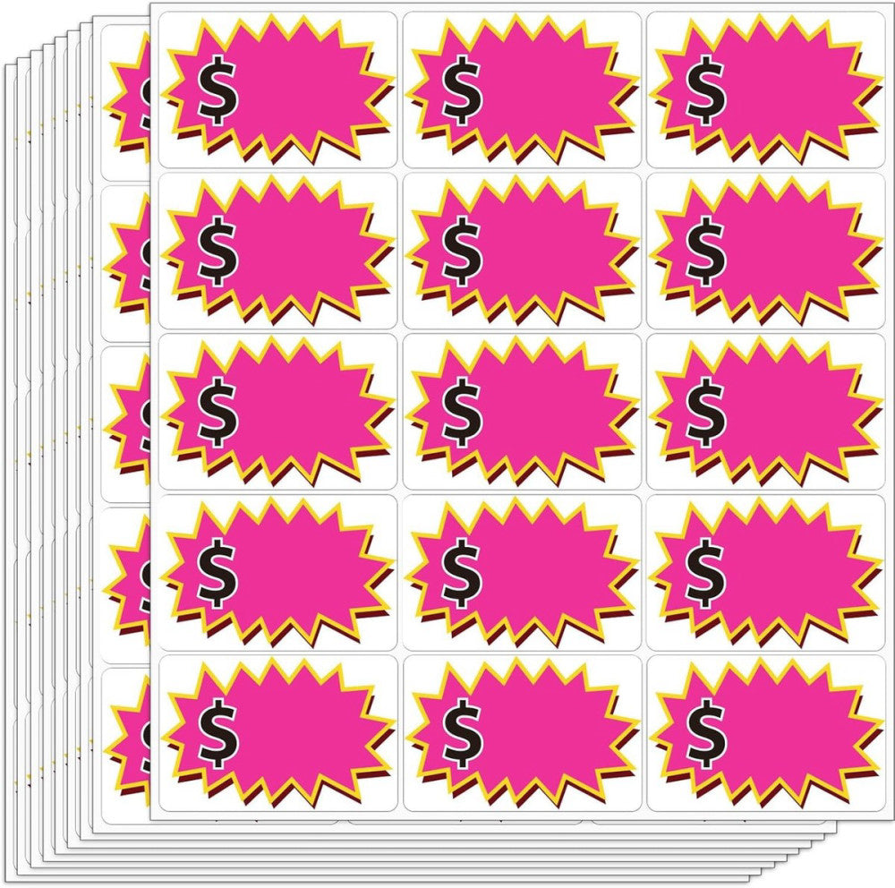 300 Pcs Garage Sale Stickers - Removable Adhesive Yard 2 x3 inch, Pink 