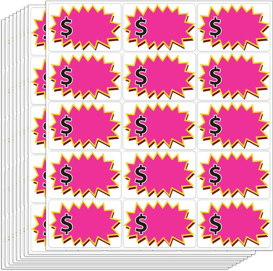 300 Pcs Garage Sale Stickers - Removable Adhesive Yard 2 x3 inch, Pink 