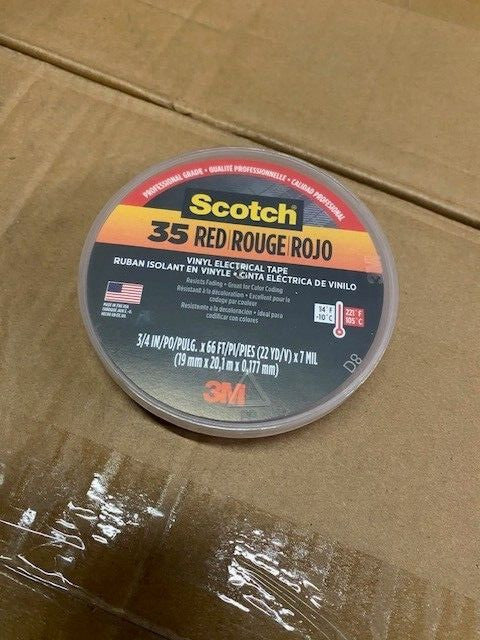 (8 Rolls) 3M Super 35 Scotch Red Vinyl Electrical Tape, 3/4 in x 66 ft