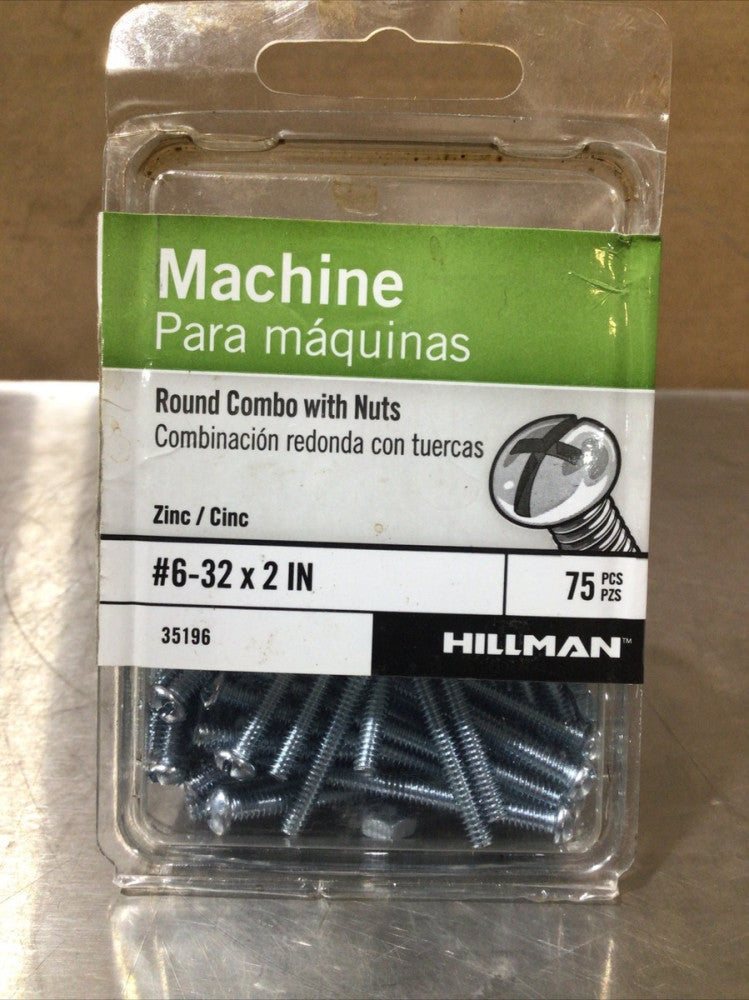 Hillman 75 Pack #6-32 X 2 Machine Round Combo, Zinc Bolts, 35196  NOS Surplus