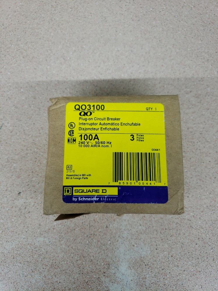 NOS Square D QO QO3100 3 Pole 100 Amp 240 V Yellow Circuit Breaker