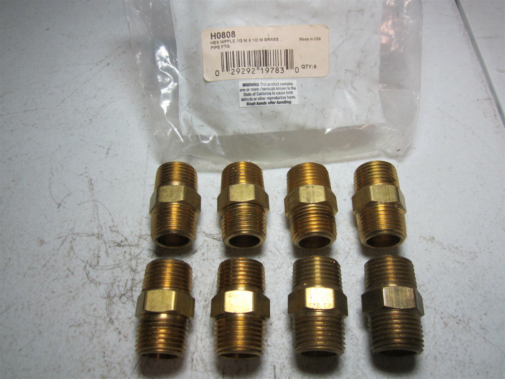 Coilhose Pneumatics (H0808) 1/2" MPT x 1/2" MPT Brass Hex Nipple - Pack of 8