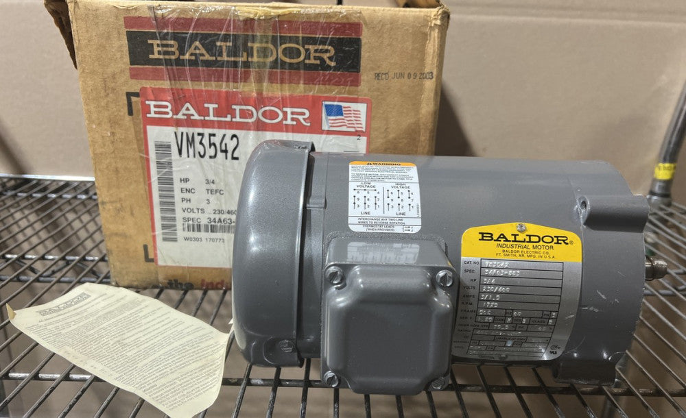 BALDOR VM3542 MOTOR 3PH 0.75HP 208-230/460V 1725RPM Nos Surplus