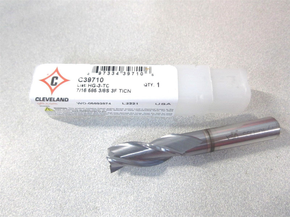 Cleveland (C39710) 7/16" x 1" x 3/8" x 2-11/16" OAL HSS 3Fl RH Sqaure End Mill 