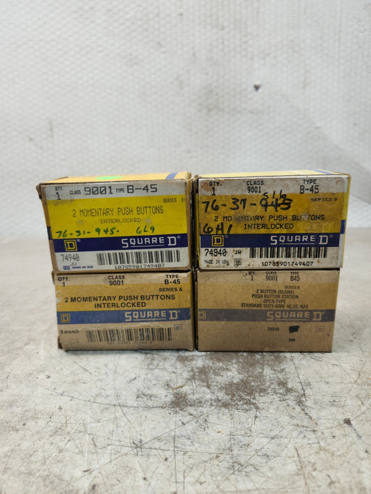 NEW IN BOX LOT OF 4 SQUARE D 2 MOMENTARY PUSH BUTTONS INTERLOCKED TYPE B-45