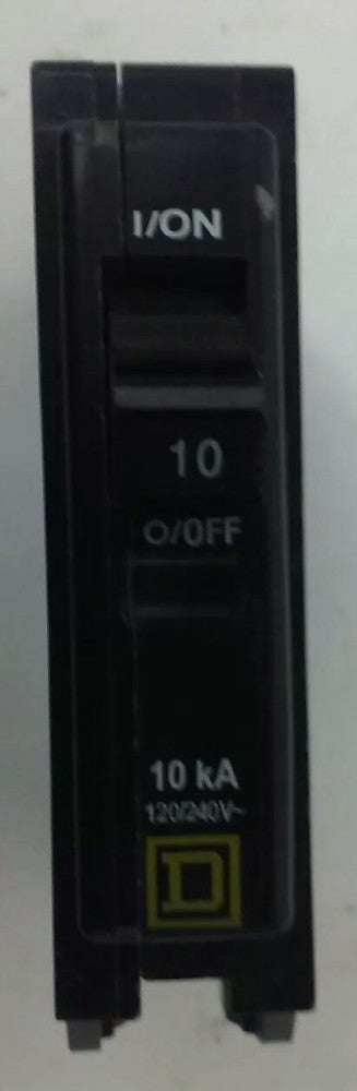  SQUARE D QOB110 CIRCUIT BREAKER, 1 POLE, 10 AMP, 120/240V, 10KA, 50/60HZ, QOB