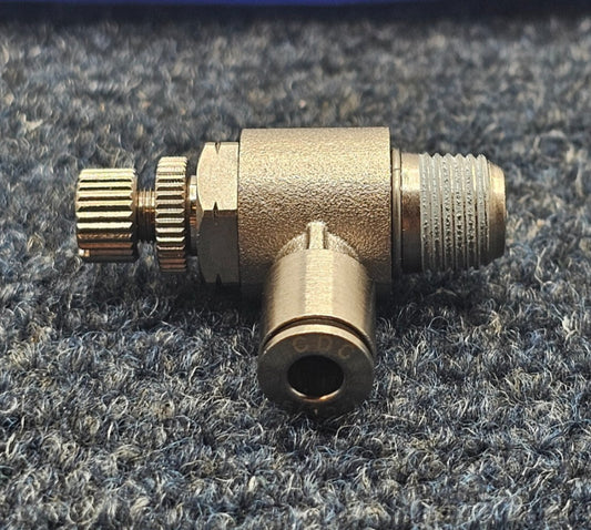 ( QTY 10 ) CD PNEUMATICS BSC5/32-N1: Plated Push In Fitting Flow Control Valve