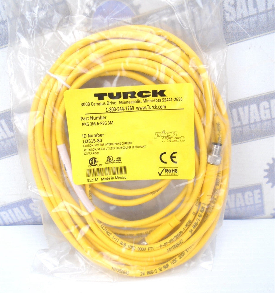 TURCK - PKG 3M-6-PSG 3M - 6M / 19.7ft - 3Pin M8 EXTENSION CORD SET - 125V - 4A