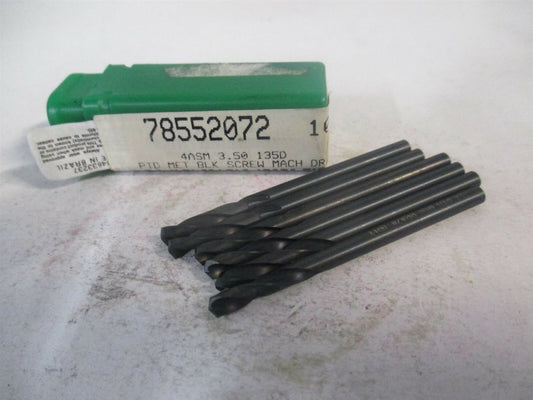 (046350) 3.50012mm x 52mm 135° Spiral HSS Screw Machine Drill Bit - Pack of 6