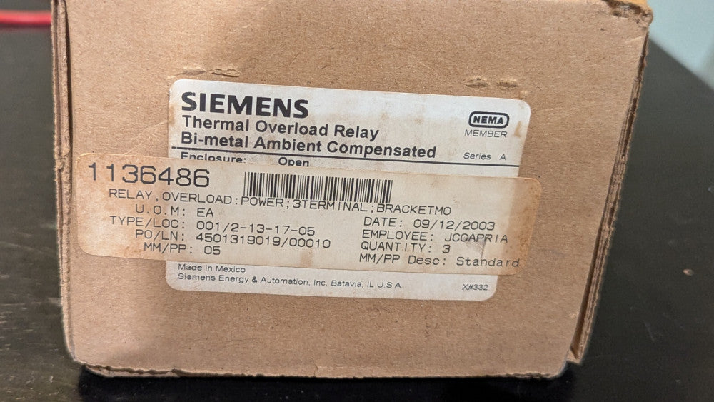 Siemens Bimetal Overload Relay 48DC38AA2 NIB
