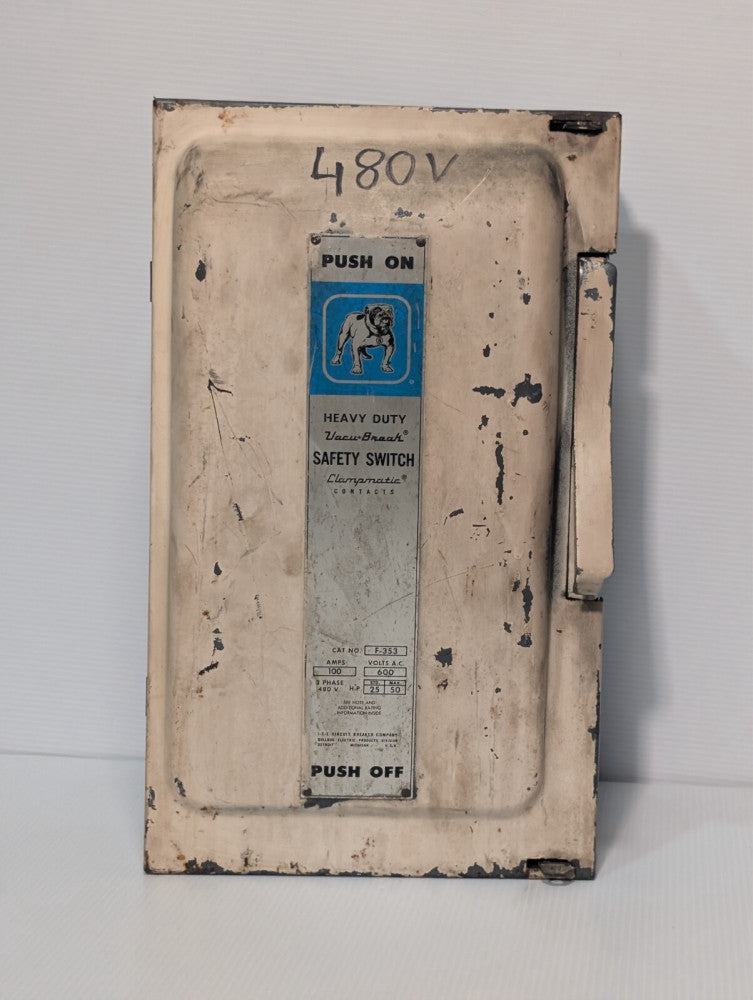 I-T-E Bulldog F-353 Safety Switch Heavy Duty Vacu-Break Switch 100 Amp 600Vac
