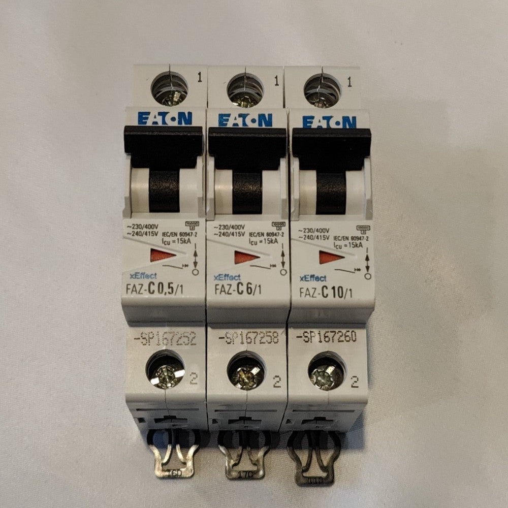 Lot Of 3 Eaton FAZ-C6/1, FAZ-C0.5/1, & FAZ-C10/1 xEffect Circuit Breakers