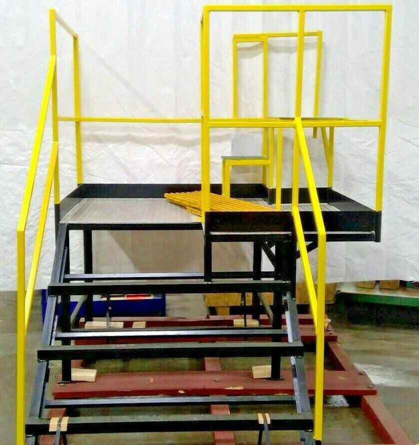 WORK PLATFORM WITH DIAMOND PLATE FLOORING W/ FIBERGLASS SKID RESISTANT STEPS
