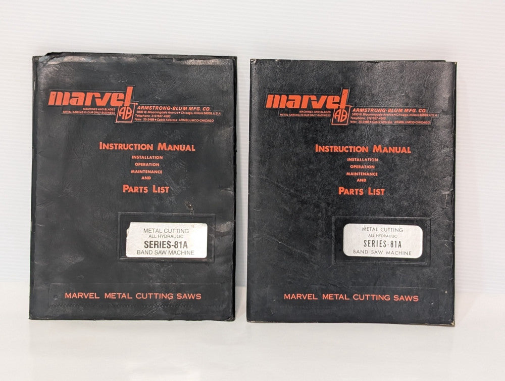 Marvel Metal 81A Cutting Hydraulic Band Saw Machine Instruction & Parts Manuals