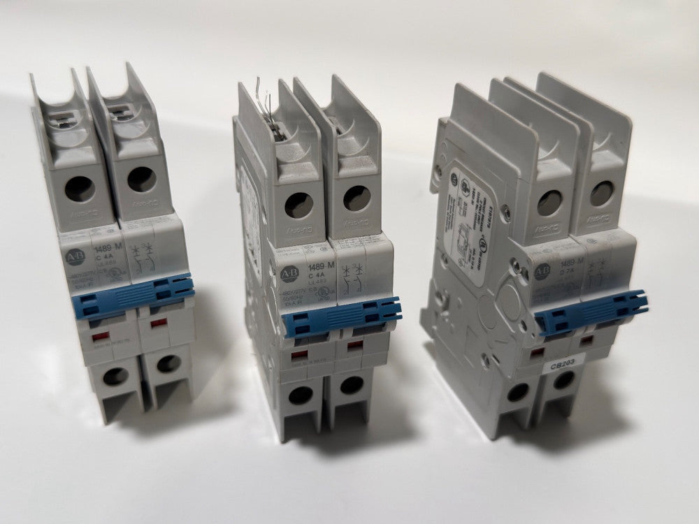 Lot of 3 Allen-Bradley 1489-M 2-Pole Circuit Breakers (-M2C040 x2,  -M2D070 x1)