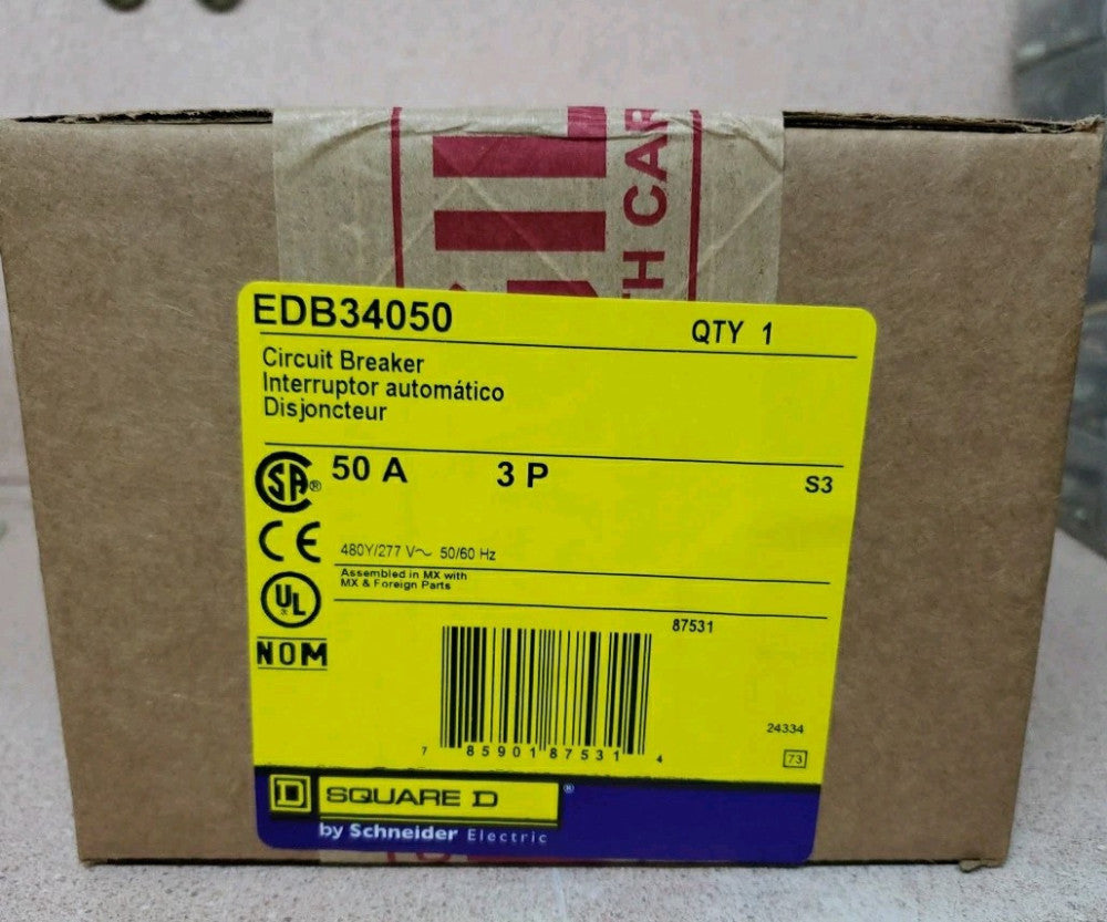 NEW Square D EDB34050 50 Amp 3 Pole 480Y/277V Bolt On EDB Circuit Breaker