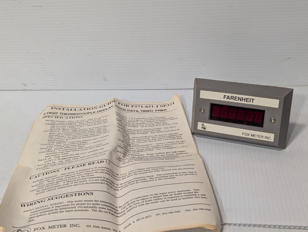 Fox Meter F571-651 J SP321 6 Digit Thermocouple Display