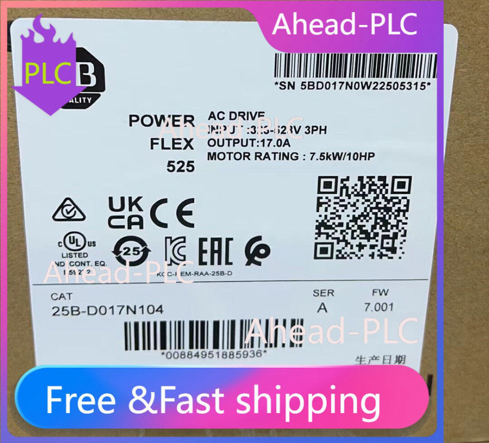 2022 NEW Sealed Allen-Bradley 25B-D017N104 PowerFlex 525 AC Drive 7.5kw/10HP 17A