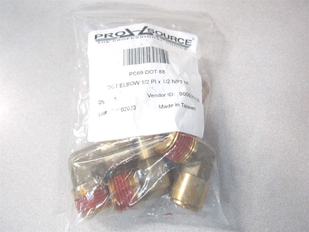 (PC69-DOT-88) 1/2" Push-to-Connect x MNPT DOT 90 Deg Elbow Fitting - Lot of 5 