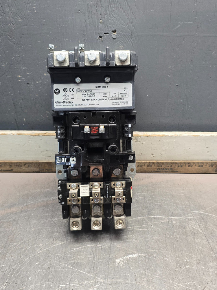 ALLEN BRADLEY 500F-EO*930 ,SIZE 4 STARTER ,120V COIL,NICE TAKEOUT! MAKE OFFER!
