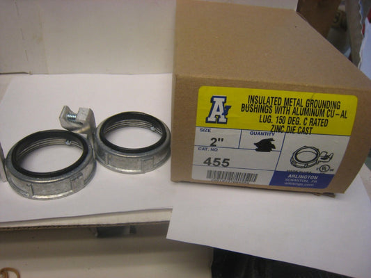 2 Arlington 455, 2", Die-Cast, Insulated, Threaded, Grounding Bushing, 2 pc