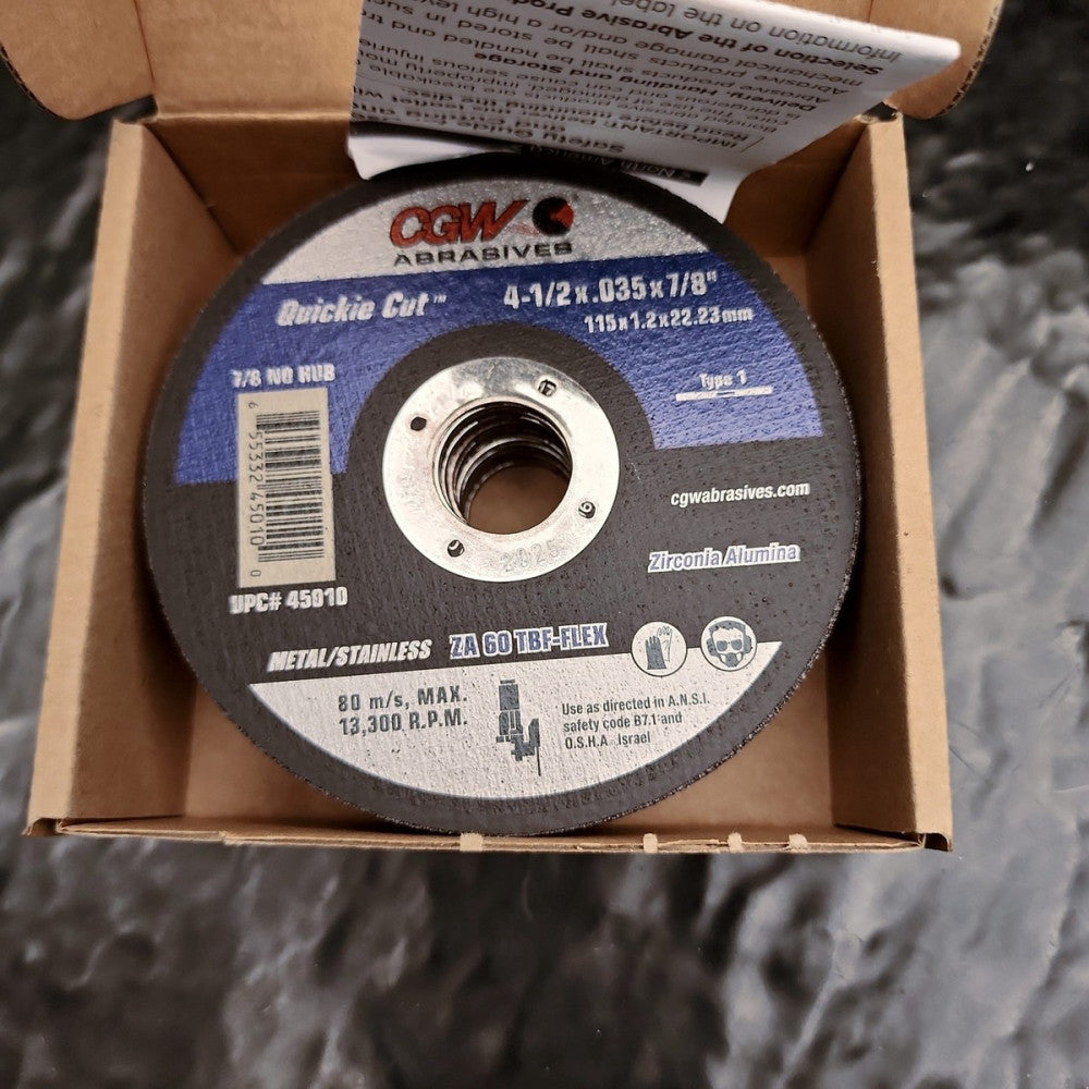 CGW 45010 4.5"x.035x7/8" T1 Cut Off Wheel ZA60TBF Metal+Stainless 25pk Box