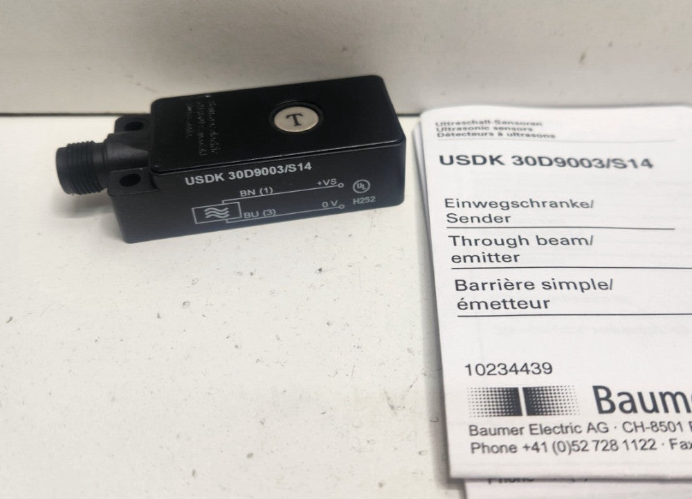 NEW NO BOX! BAUMER 30V ULTRASONIC THROUGH BEAM SENSOR USDK 30D9003/S14