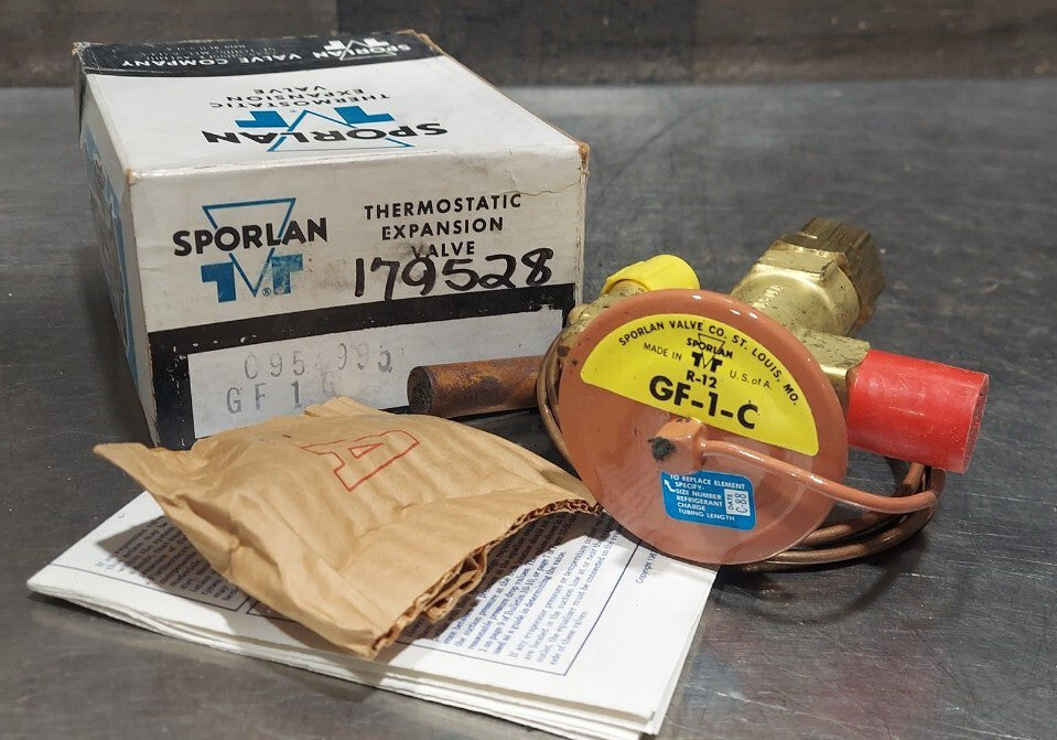 SPORLAN GF 1 C Thermostatic Expansion Valve. 3/8'' inlet x 1/2'' outlet Flare