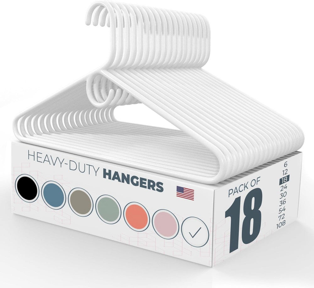 Heavy Duty Plastic Clothes Hangers 18 Pack White Slim Design 10lb Capacity