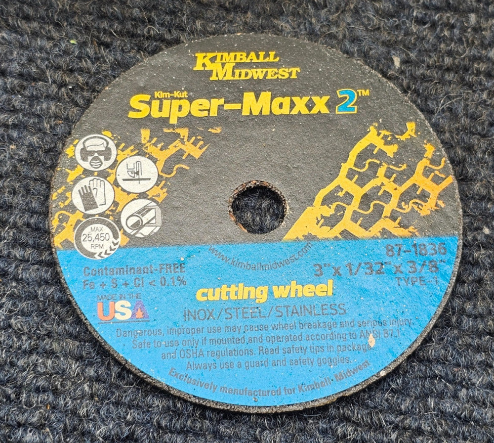 (QTY 25) KIMBALL MIDWEST 87-1836: 3" x 1/32" x 3/8" Type 1 Super-Maxx 2 Cut-Off