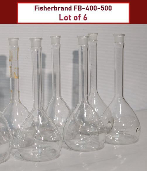 Lot of 6 Fisherbrand FB-400-500 500ml Volumetric Flask, Class A, Clear Glass