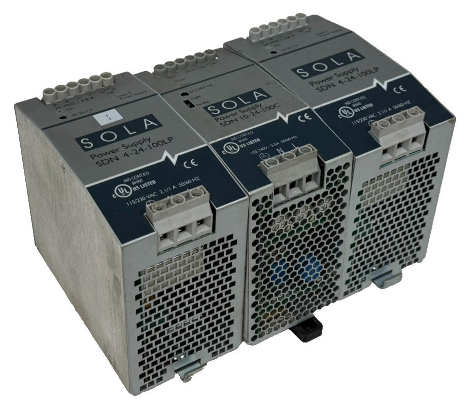 LOT OF 3 EMERSON SOLA SDN 4-24-100LP POWER SUPPLIES 115/230VAC 2.1/1A 50/60HZ