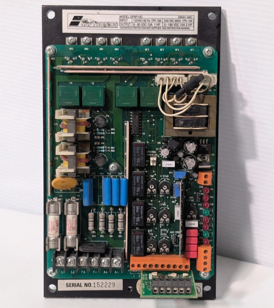 Saftronics DF8P10C open chassis DC motor drive board, 1-2HP, 1PH, X6001-06C