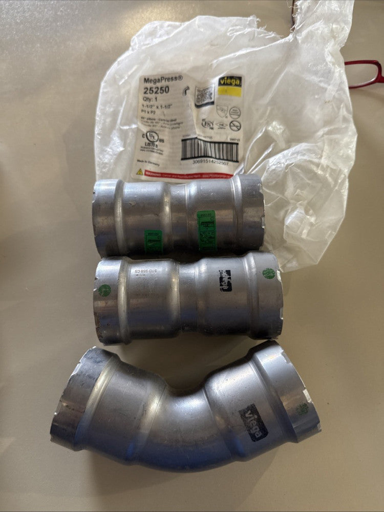 Viega 25250 Viega Megapress 45 Elbow + 2 Couplings 1-1/2" X 1-1/2" Free Shipping