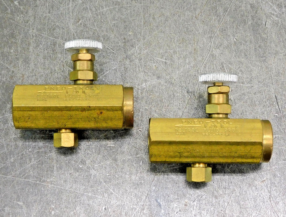 Deltrol F 20 B Pneu-Trol Brass Flow Control Valve 1/4" NPT Lot of Two (2)