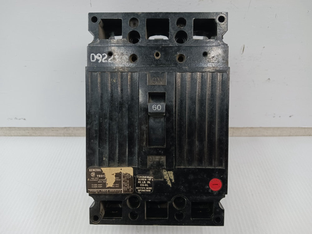 GE General Electric 60 Amp Circuit Breaker 3 Pole 480 VAC 18kA TED134060