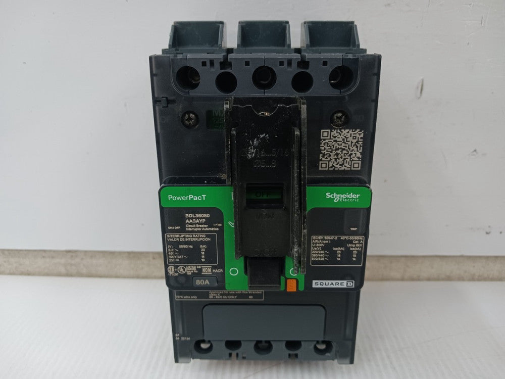 Square D PowerPact 80 Amp Circuit Breaker 3 Pole 600Y/347 VAC BDL36080AASAYP